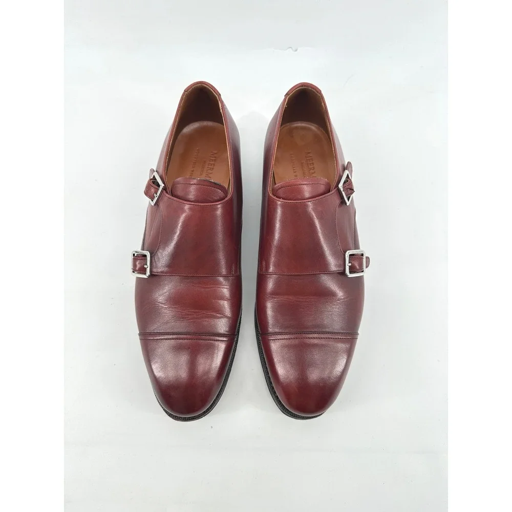 Meermin Double Monk Strap Shoes Mens UK6.5 US 7.5 Burgundy Leather Luxury Dapper